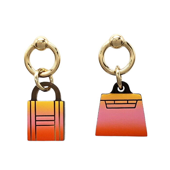 エルメス HERMES アミュレット フュージョン マロキニエ ピアス バッファローホーン オレンジ×ピンク×イエロー ゴールド金具 レディース ピアス【中古】