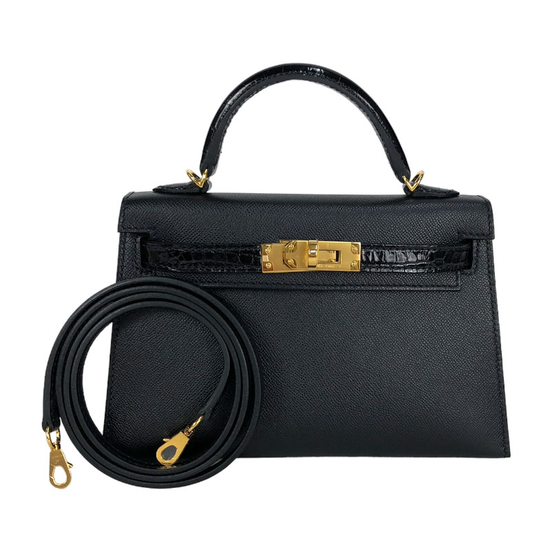 エルメス HERMES ミニケリー2 タッチ U刻 ブラック　ゴールド金具 エプソン/アリゲーター レディース ハンドバッグ【中古】