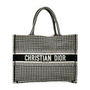 クリスチャン・ディオール Christian Dior ブックトート ミディアム 千鳥格子 ホワイト×ブラック レディース トートバッグ【中古】