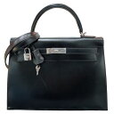 エルメス HERMES ケリー32 外縫い □P刻印 ブラック/シルバー金具 タデラクト レディース ショルダーバッグ【中古】