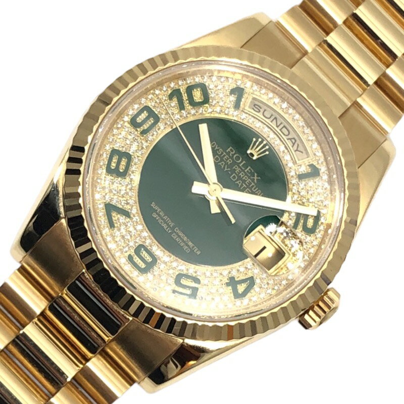 ロレックス ROLEX デイデイト 50周年記念モデル Z番 118238 パヴェダイヤ/グリーン文字盤 K18YG 自動巻き メンズ 腕時計【中古】