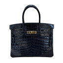 エルメス HERMES バーキン30 A刻印 (2017年製) ブルーマリン ゴールド金具 ニロティカス レディース ハンドバッグ【中古】