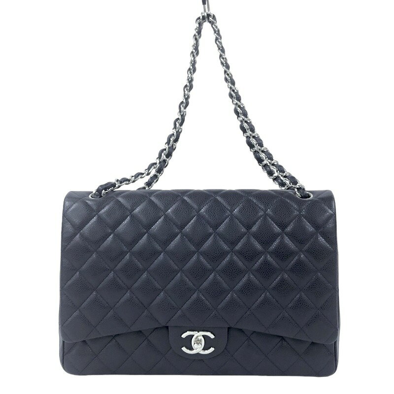シャネル CHANEL デカマトラッセ34 A58601 18番台 ネイビー/SV金具 キャビアスキン レディース ショルダーバッグ【中古】