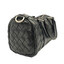 ボッテガ・ヴェネタ BOTTEGA VENETA イントレチャート ミニダッフル 729224 ブラック シルバー金具 カーフレザー レディース ボストンバッグ【中古】 2