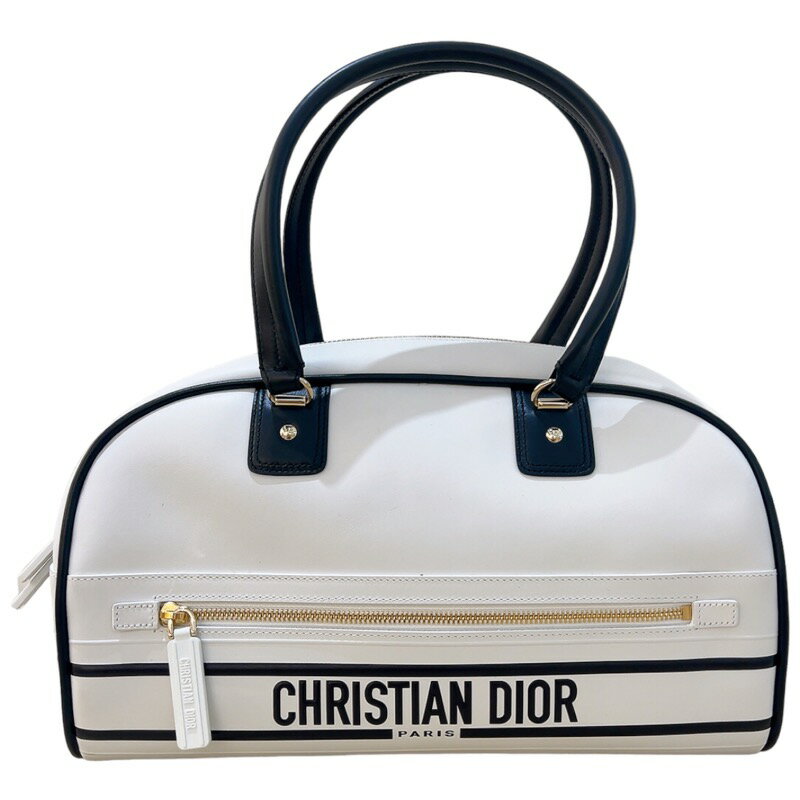 クリスチャン・ディオール Christian Dior ボーリングバッグ ホワイト/ブラック レザー レディース ハンドバッグ【中古】