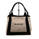 バレンシアガ BALENCIAGA ネイビーカバス 339933 ホワイト ブラック キャンバス ユニセックス トートバッグ【中古】