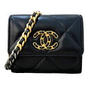 シャネル CHANEL CHANEL19 フラップコインパース AP1787 ブラック ゴールド金具/シルバー金具 ラムスキン レディース ポーチ【中古】