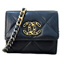 シャネル CHANEL CHANEL19 フラップコインパース AP1787 ブラック ゴールド金具/シルバー金具 ラムスキン レディース ポーチ【中古】