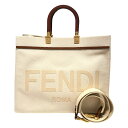 フェンディ FENDI サンシャイントートバッグ ミディアム 8BH386 ホワイト ブラウン ゴールド金具 キャンバス ユニセックス トートバッグ【中古】