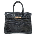 エルメス HERMES バーキン30 □N刻 ブルーロイ SV金具 二ロティカス レディース ハンドバッグ【中古】