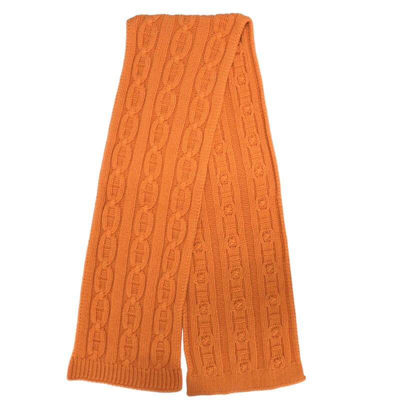 エルメス HERMES ニット マフラー トリ マイヨン オレンジ カシミヤ レディース マフラー【中古】 1