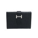 エルメス HERMES ベアンカードケース □H刻 ブラック シルバー金具 シェーブル レディース カードケース【中古】