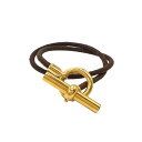 エルメス HERMES グレナンチョーカー ブラウン GD金具 レザー アクセサリー【中古】