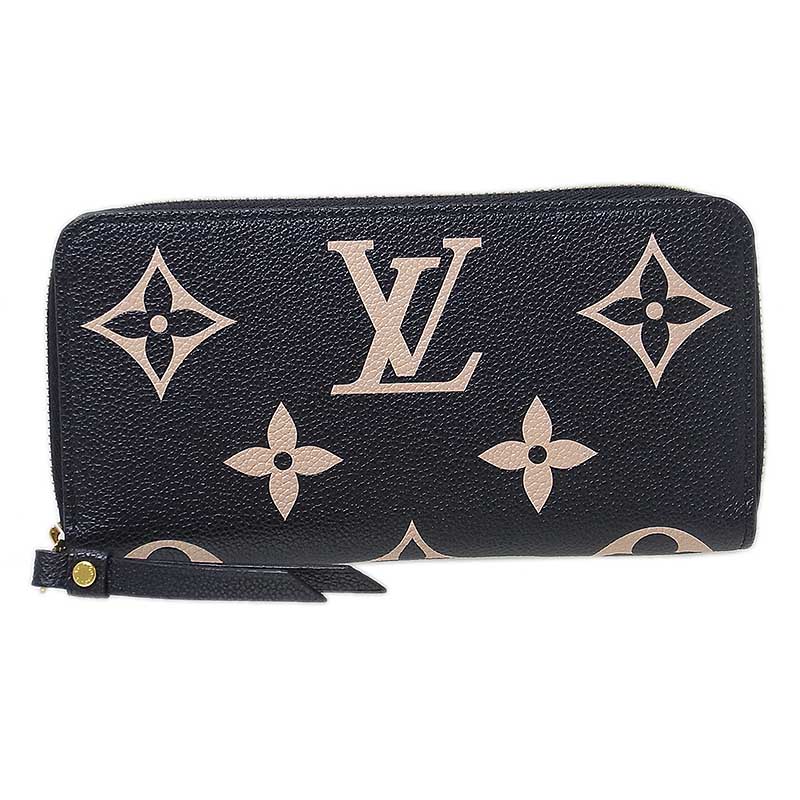 ルイ ヴィトン LOUIS VUITTON モノグラム アンプラント ジッピー ウォレット M80481 ブラック×ベージュ レザー レディース 長財布【中古】