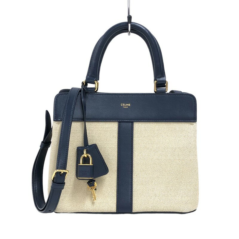 セリーヌ CELINE スモール カバ ドゥ フランス 191962 ベージュ/ネイビー キャンバス/レザー レディース ハンドバッグ【中古】