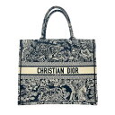クリスチャン・ディオール Christian Dior ブックトートラージ ネイビー×ホワイト キャンバス レディース トートバッグ【中古】