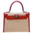 エルメス HERMES ケリー28 外縫い D刻 ベージュ・ーヴァーミリオン/シルバー金具 トワル・スイフト レディース ショルダーバッグ【中古】