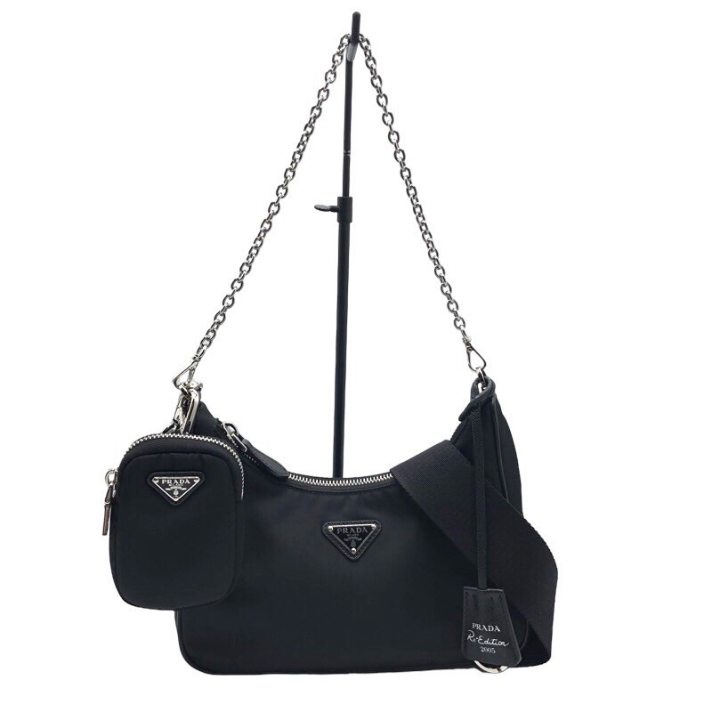 プラダ PRADA Re-Edition 2005 Re-Nylon バッグ 1BH204 ブラック/シルバー金具 ナイロン ファブリック／レザー レディース ショルダーバッグ【中古】