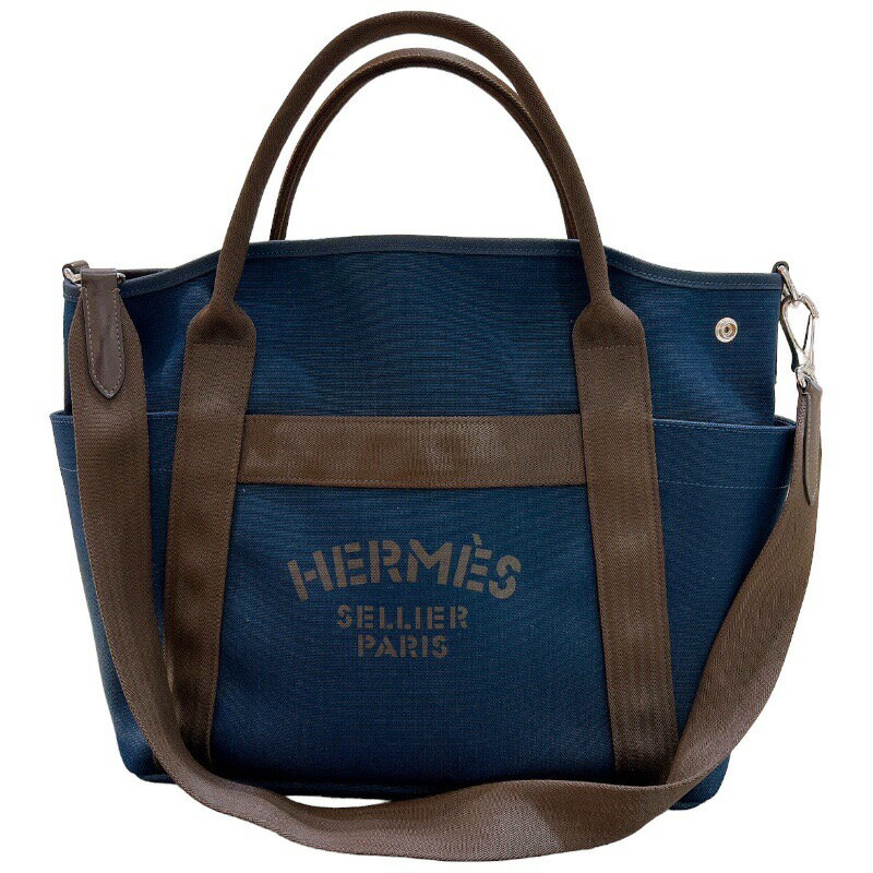 エルメス HERMES サックドパンサージュ D刻印 ネイビー・SV金具 トワルアッシュ レディース ハンドバッグ【中古】