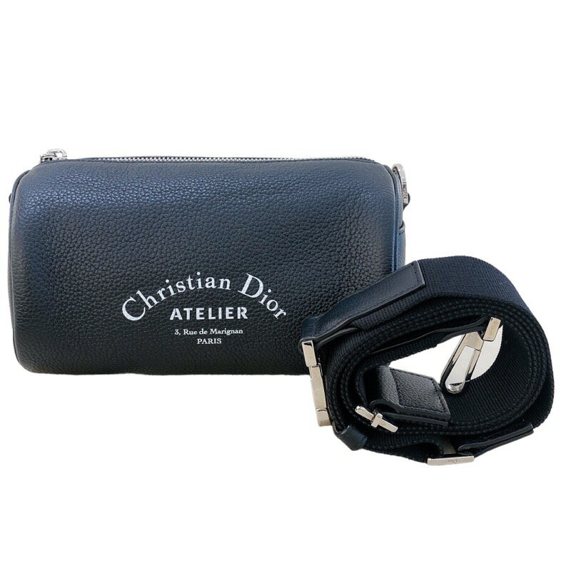 クリスチャン・ディオール Christian Dior アトリエ ローラー ショルダーバッグ 1ATPO061 ブラック シルバー金具 レザー メンズ ショルダーバッグ【中古】