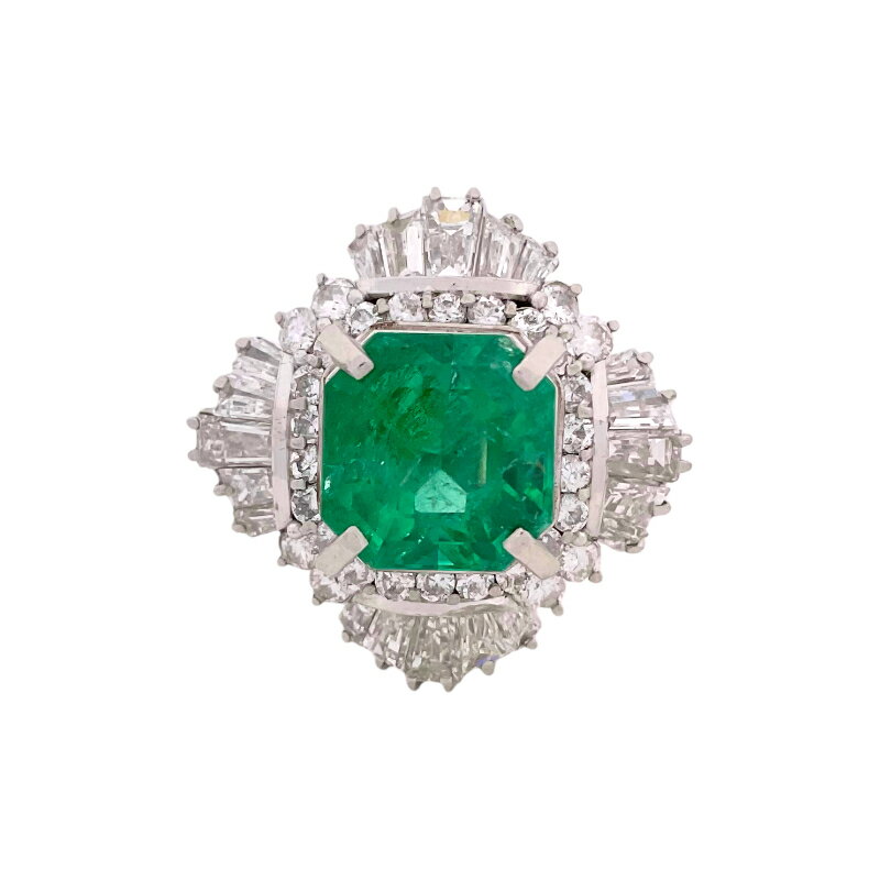 エメラルド ダイヤモンド リング Pt900 エメラルド ジュエリー【中古】