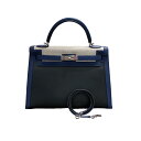 エルメス HERMES ケリー32 外縫い C刻 ブルーアンクル シルバー金具 トワル・ベルリンヌ レディース ショルダーバッグ【中古】