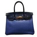 エルメス HERMES バーキン30 D刻印 ブルーマリン×ブルーサフィール アリゲーター/トリヨン レディース ハンドバッグ【中古】