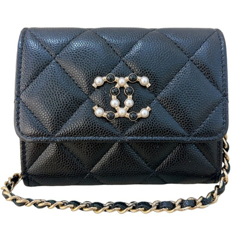 シャネル CHANEL マトラッセミニチェーンウォレット ブラック/ゴールド金具 キャビアスキン/パール レディース ショルダーバッグ【中古】