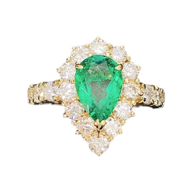 エメラルドリング K18イエローゴールド ジュエリー【中古】