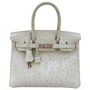 エルメス HERMES バーキン30 B刻印 グリスパール・シルバー金具 オーストリッチ レディース ハンドバッグ【中古】
