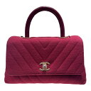 シャネル CHANEL ココハンドルXS Vステッチ A92990 レッド GD金具 コットンジャージー レディース ショルダーバッグ【中古】