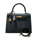 エルメス HERMES ケリー25 外縫い W刻 ブラック GD金具 エプソン レディース ショルダーバッグ【中古】