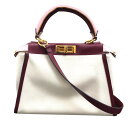 【★エントリーでP10倍★8/4〜8/11まで】フェンディ FENDI ピーカブーレギュラー 8BN290 アイボリー/ボルドー/ピンク キャンパスxカーフ レディース ハンドバッグ【中古】(4)