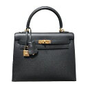 エルメス HERMES ケリー25 外縫い B刻 ブラック×GD金具 エプソン レディース ハンドバッグ【中古】