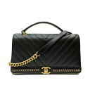 シャネル CHANEL トップハンドルバッグ Vステッチ 24番台 ブラック ゴールド金具 レザー レディース ショルダーバッグ【中古】