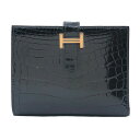 エルメス HERMES べアンコンパクト D刻 ブラック GD金具 アリゲーター レディース 二つ折り財布【中古】