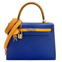 エルメス HERMES ケリー25 パーソナルオーダー A刻印 ブルーエレクトリック・ムタード・ゴールド金具 エプソン レディース ハンドバッグ【中古】