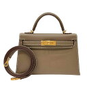 エルメス HERMES ミニケリー2 W刻印 エトゥープ ゴールド金具 ヴォーエプソン レディース ハンドバッグ【中古】