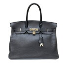 エルメス HERMES バーキン35 □D刻印 ブラック シルバー金具 フィヨルド ユニセックス トートバッグ【中古】