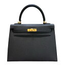 エルメス HERMES ケリー25 外縫い W刻印 ブラック×ゴールド金具 エプソン レディース ショルダーバッグ【中古】