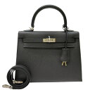 エルメス HERMES ケリー25 外縫い W刻印 ブラック シルバー金具 ヴォーエプソン レディース ハンドバッグ【中古】