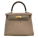 エルメス HERMES ケリー25 内縫い B刻印 エトゥープ×ゴールド金具 トゴ レディース ショルダーバッグ【中古】