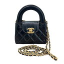 シャネル CHANEL ココマークミニチェーンクラッチ AP3435 ブラック×ゴールド金具 エイジドカーフ レディース ショルダーバッグ【中古】(4)