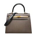 エルメス HERMES ケリー25 外縫い トリコロール B刻 エタン エトゥープ ブラック GD金具 エプソン レディース ハンドバッグ【中古】