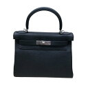 エルメス HERMES ケリー28 内縫い W刻 ブラック トゴ SV金具 レディース ショルダーバッグ【中古】