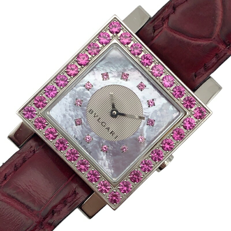 ブルガリ BVLGARI クアドラード ガーネット ピンクシェル SQ27SLD ステンレススチール レディース 腕時計【中古】