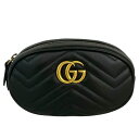 グッチ GUCCI GGマーモント ベルトバッグ 476434 ブラック/ゴールド金具 レザー レディース ウエストバッグ【中古】