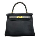 エルメス HERMES ケリー25 タッチ W刻印 ブラック×ゴールド金具 リザード×スイフト レディース ショルダーバッグ【中古】