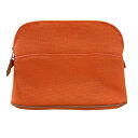 エルメス HERMES ボリードポーチ20 オレンジ シルバー金具 コットン/レザー ユニセックス ポーチ【中古】