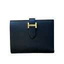 エルメス HERMES ベアンコンパクト W刻(2024年製) ブラック ゴールド金具 ヴォーエプソン エプソン ユニセックス 二つ折り財布【中古】